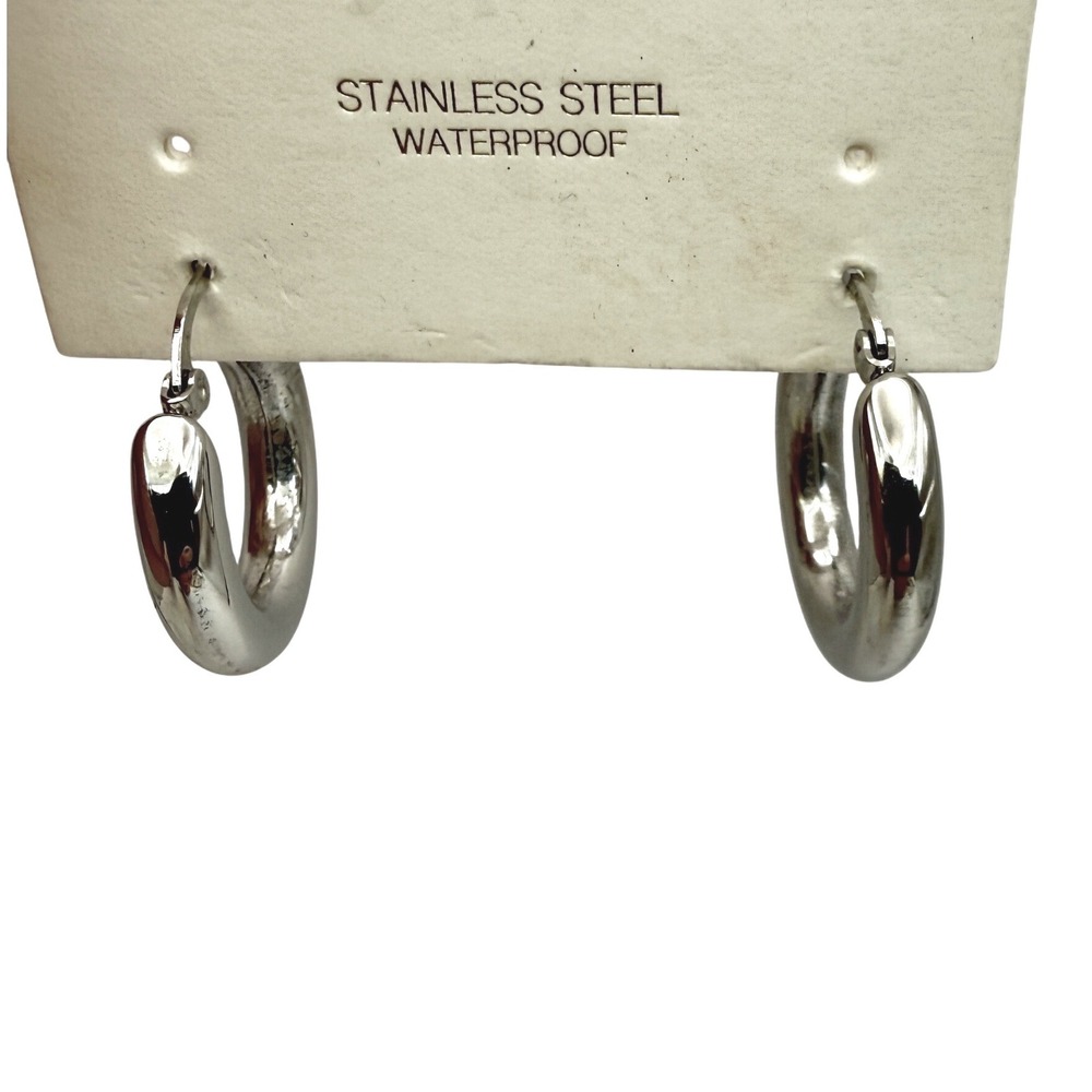 Parfois Stainless Steel Hoop Earrings Silver Tone Waterproof Chunky NWT‎